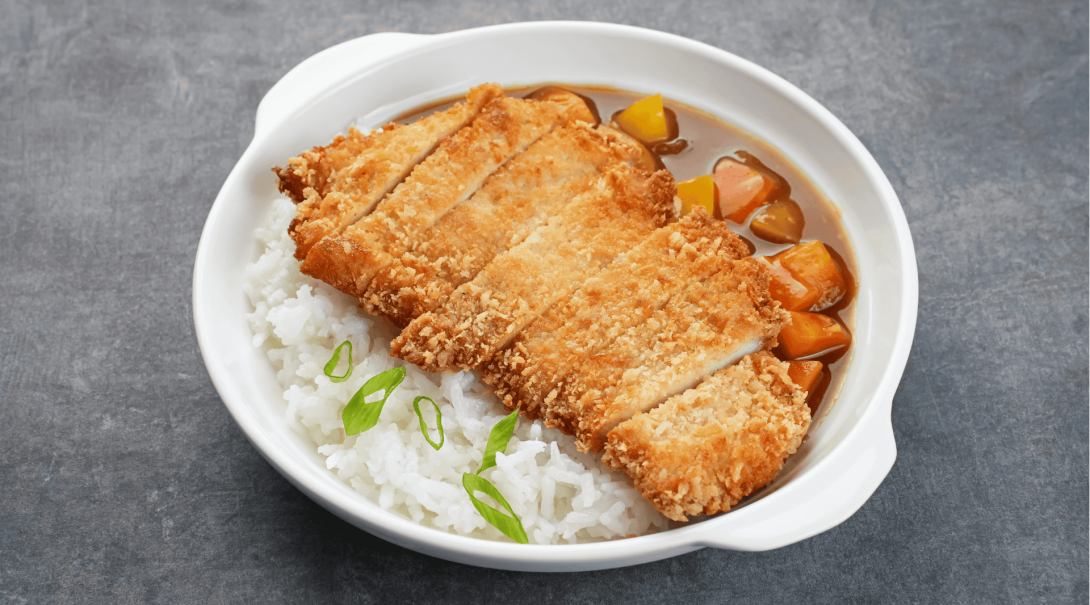 Japanese chicken katsu curry in a white bowl